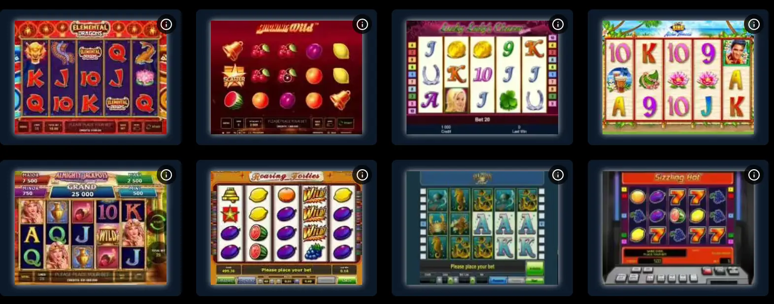 Spinstralia game cards with Demo options beside selected pokies