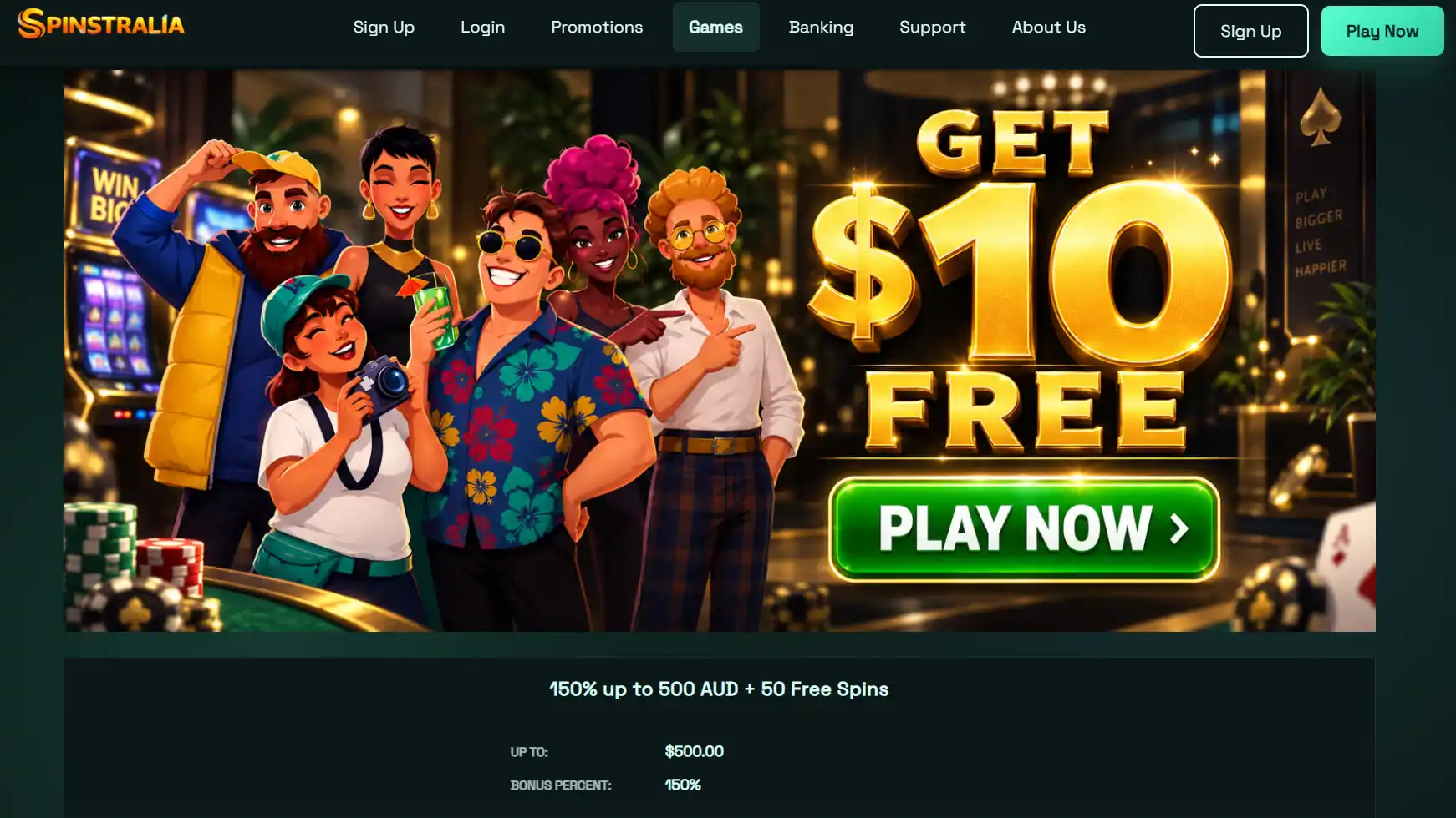Spinstralia Australia homepage with the current welcome offer